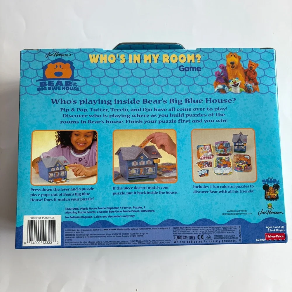 Fisher-Price Bear in the Big Blue House Who's In My Room Game Vintage 1999 NEW